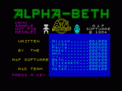 Alpha-Beth (1985)(A & F Software) (USA) Game Cover
